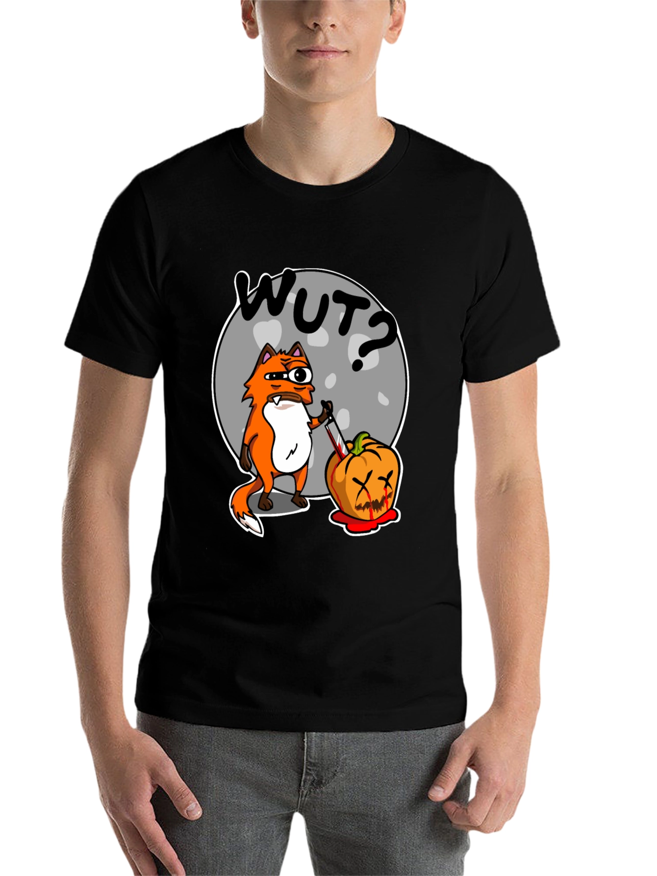 Black WUT Fox Pumpkin Graphic T-Shirt view 7