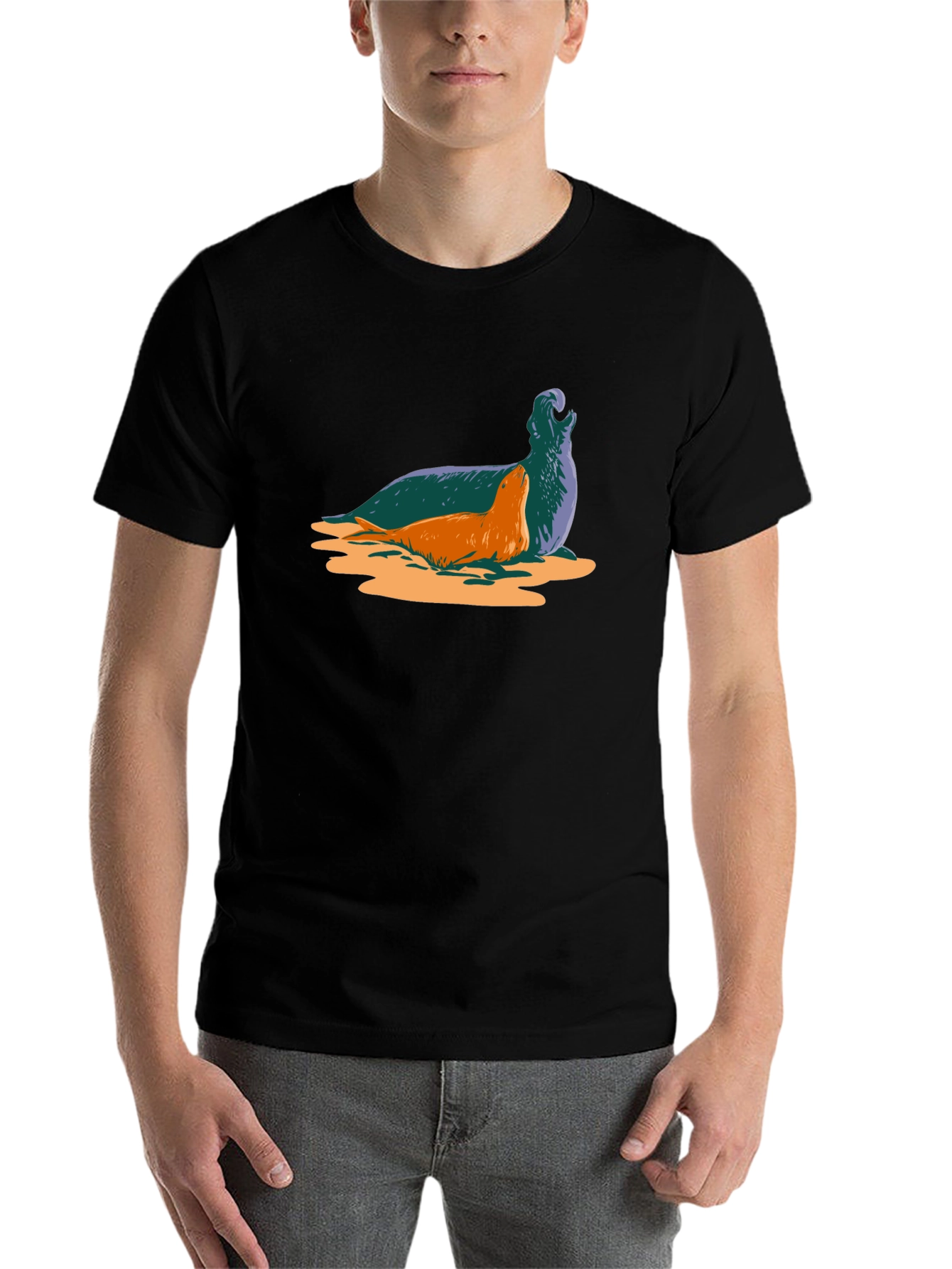 Black Seal Graphic Black T-Shirt - Unique Animal Design view 7