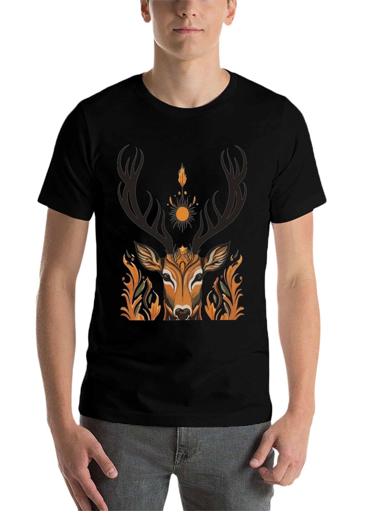 Black Mystic Deer Graphic Tee - Nature Inspired Design view 7
