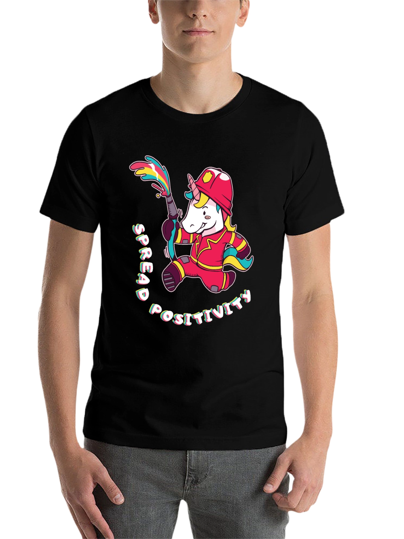 Black Unicorn Firefighter T-Shirt - Spread Positivity view 7