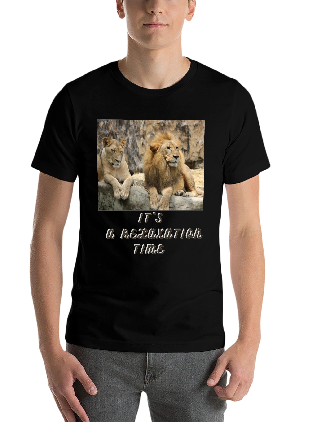 Black Relaxation Time Lion Couple Graphic T-Shirt view 7