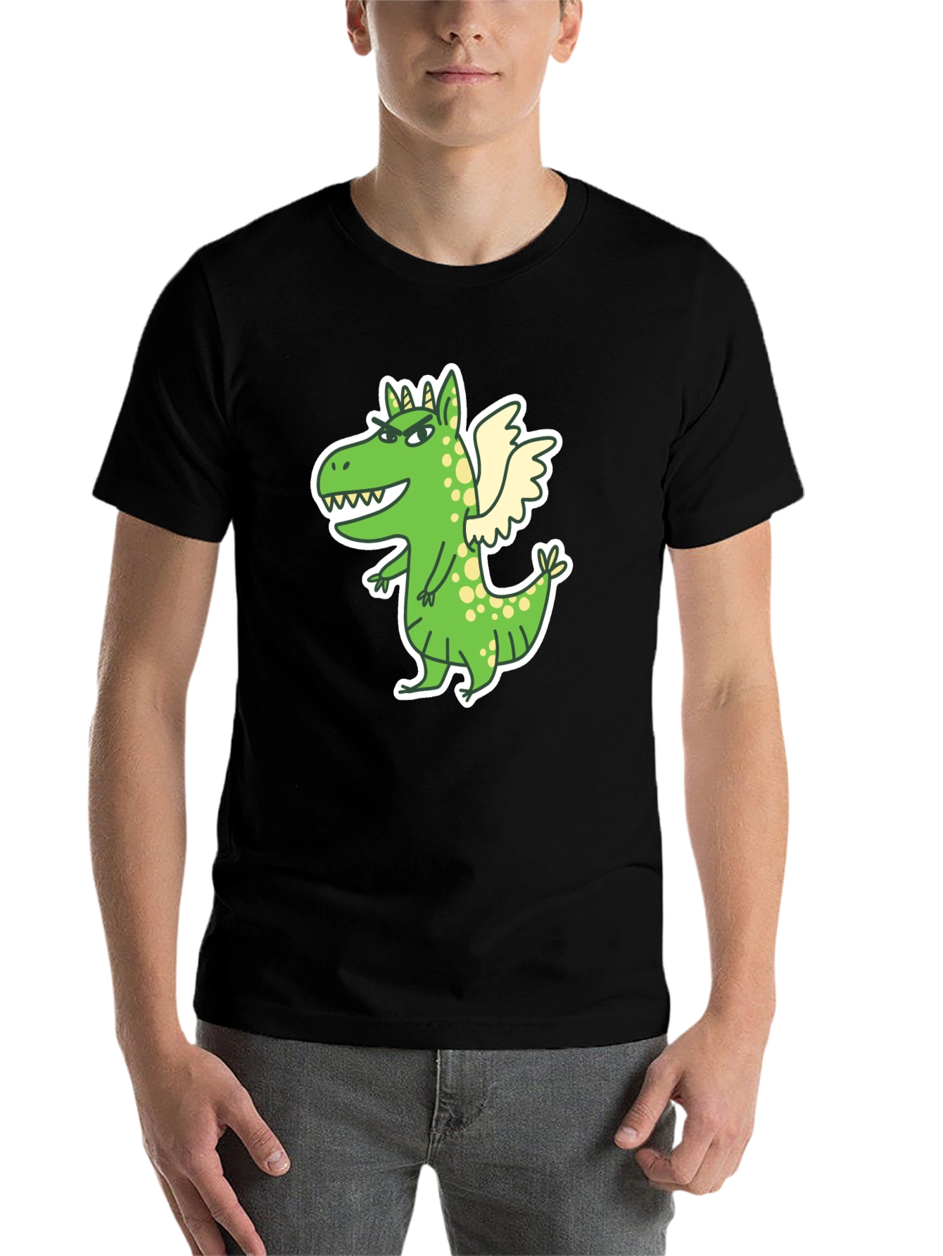 Black Dragon Cartoon Print Black T-Shirt view 7
