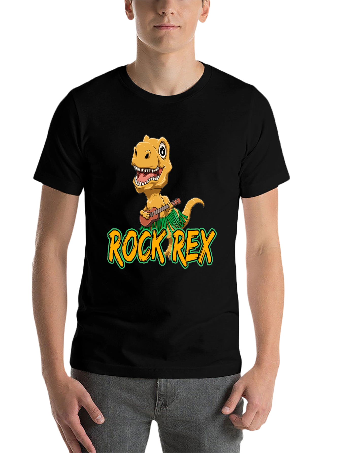Black Rock Rex T-Shirt - Dinosaur Ukulele Design view 7