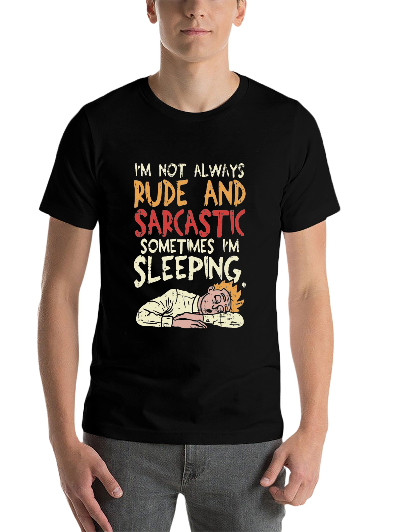 Black Rude and Sarcastic Sleeping Graphic Tee view 7