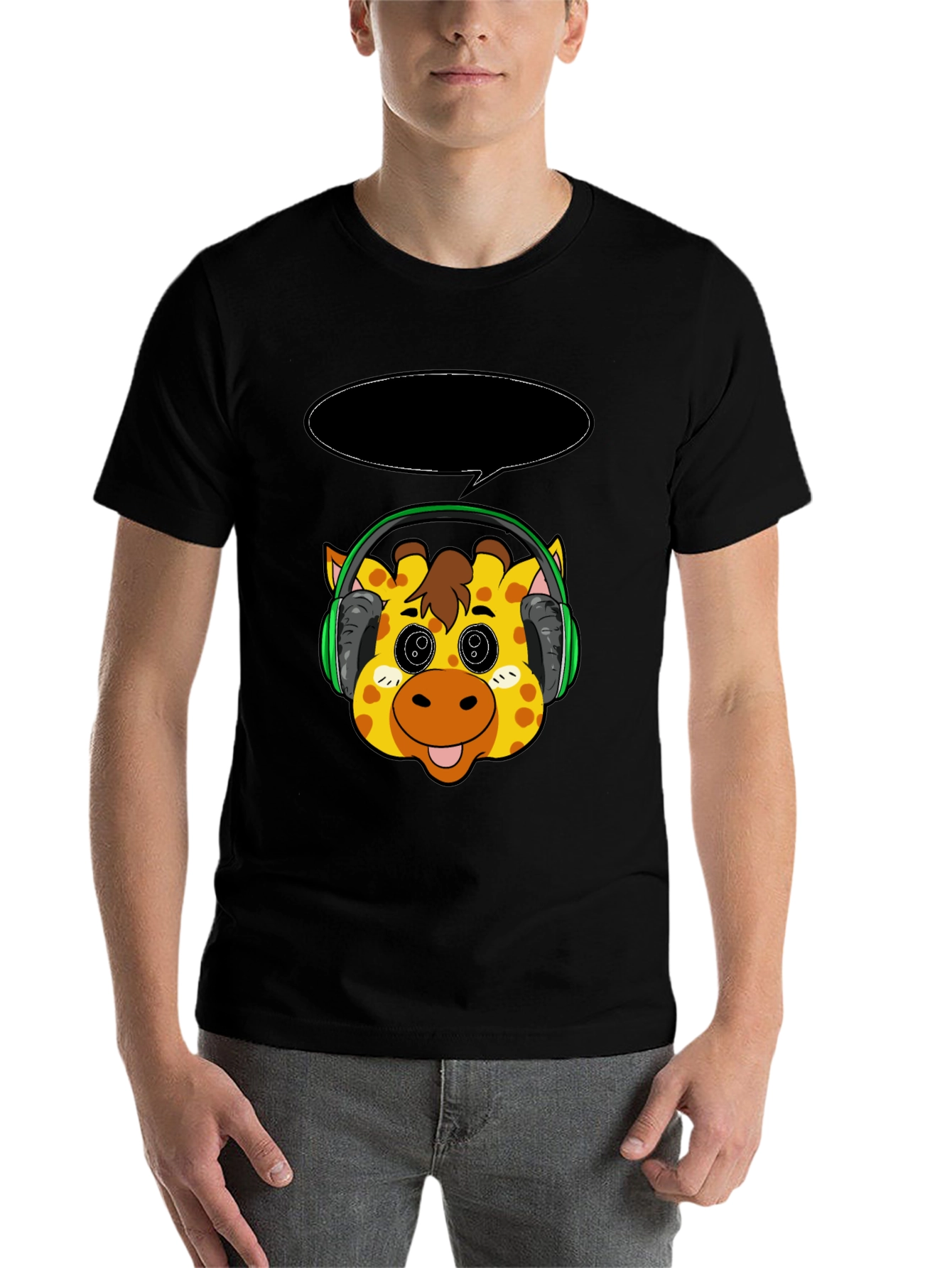 Black Giraffe Headphone T-Shirt - Cartoon Style view 7