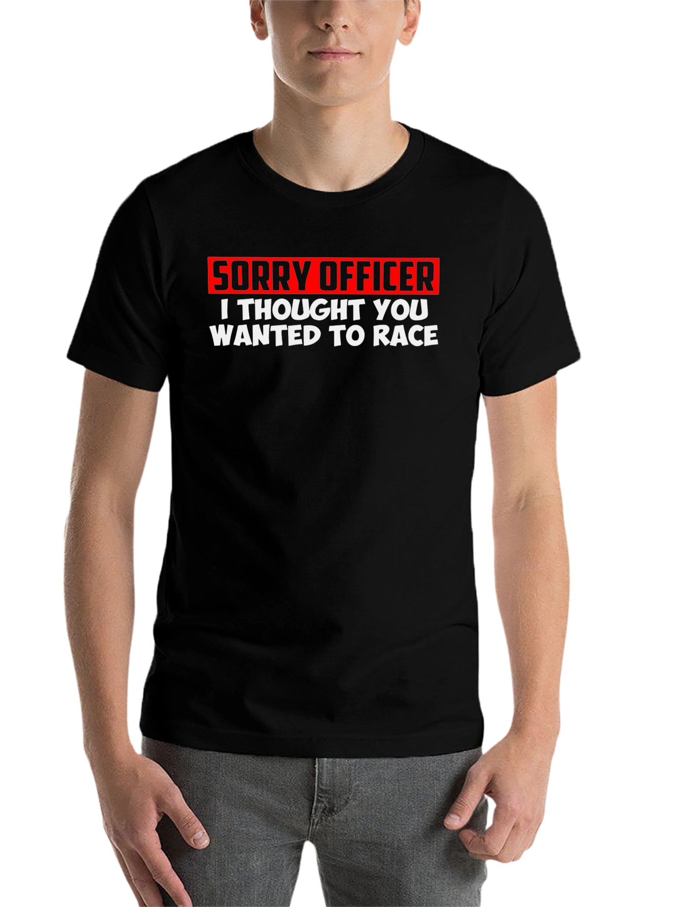 Black Sorry Officer T-Shirt - Funny Racing Tee view 7