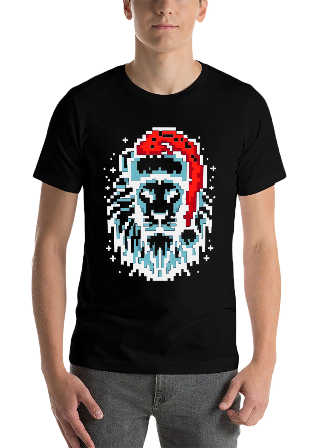Black Pixel Santa Lion Graphic Tee - Black view 7