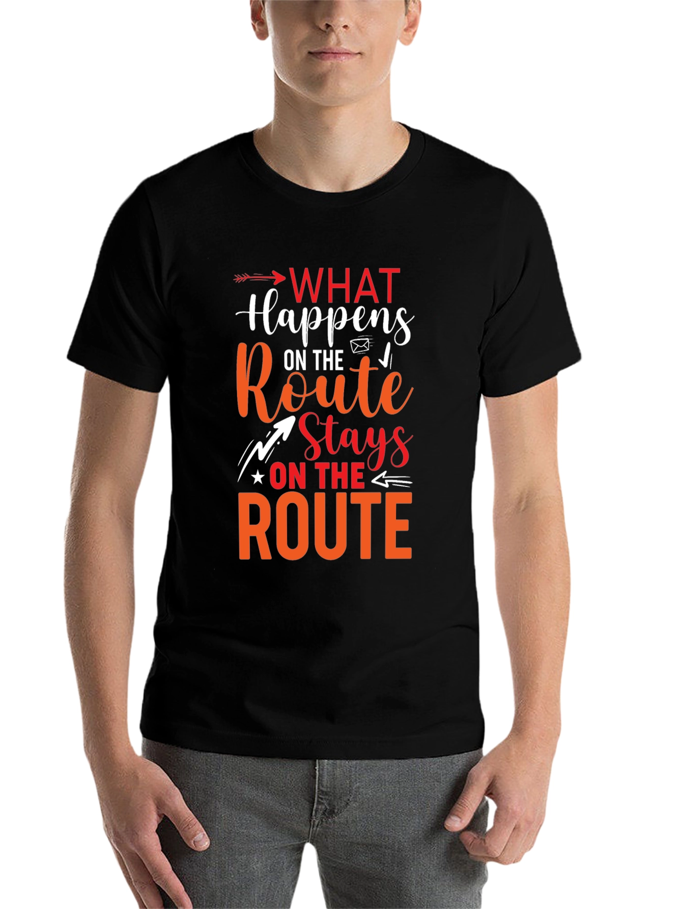 Black What Happens On The Route Stays Graphic T-Shirt view 7