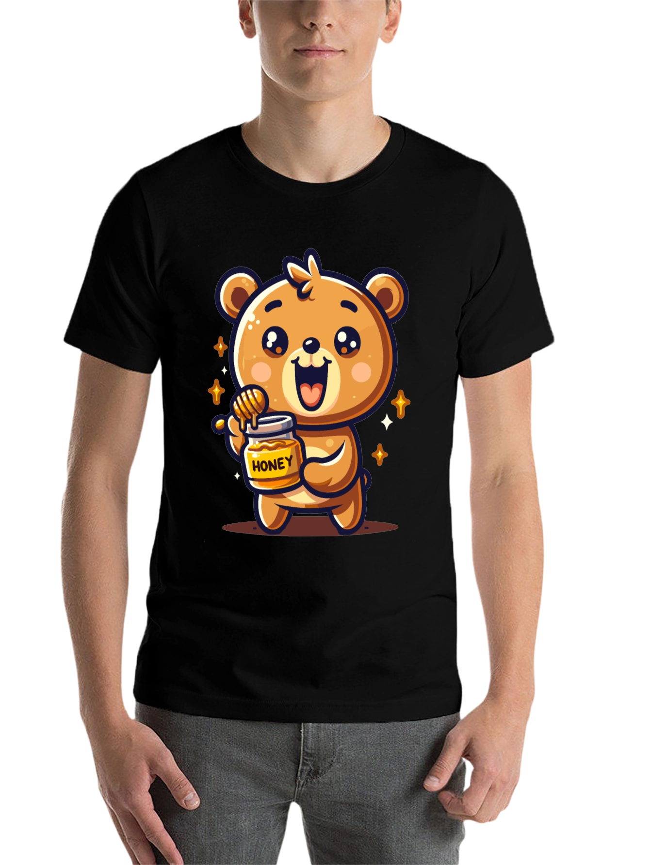 Black Cute Bear Honey Jar Graphic Tee view 7