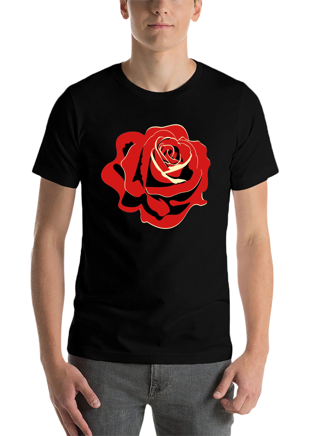 Black Bold Rose Graphic Black T-Shirt view 7