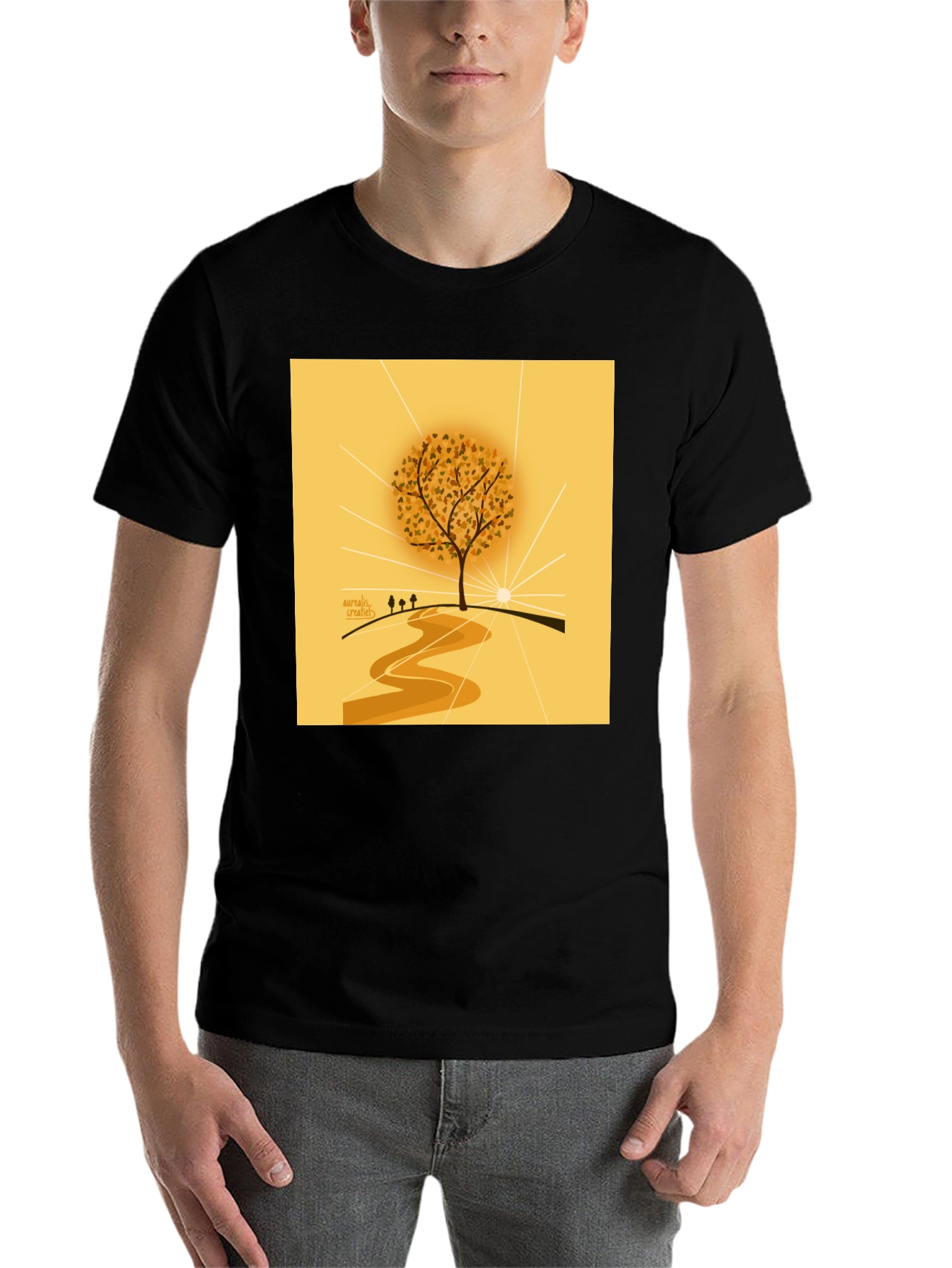 Black Nature Inspired Graphic Tee - Artistic Tree Design view 7