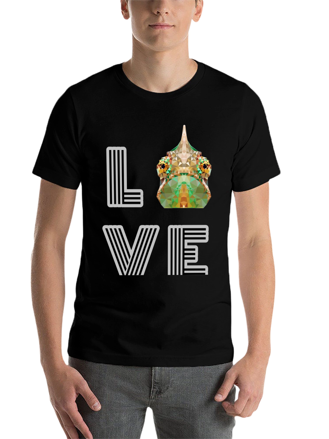 Black Geometric Chameleon 'LOVE' Graphic Tee - Modern Style view 7