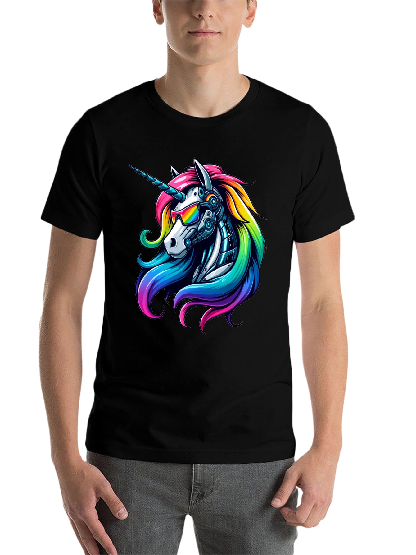 Black Cyberpunk Unicorn Graphic Tee view 7