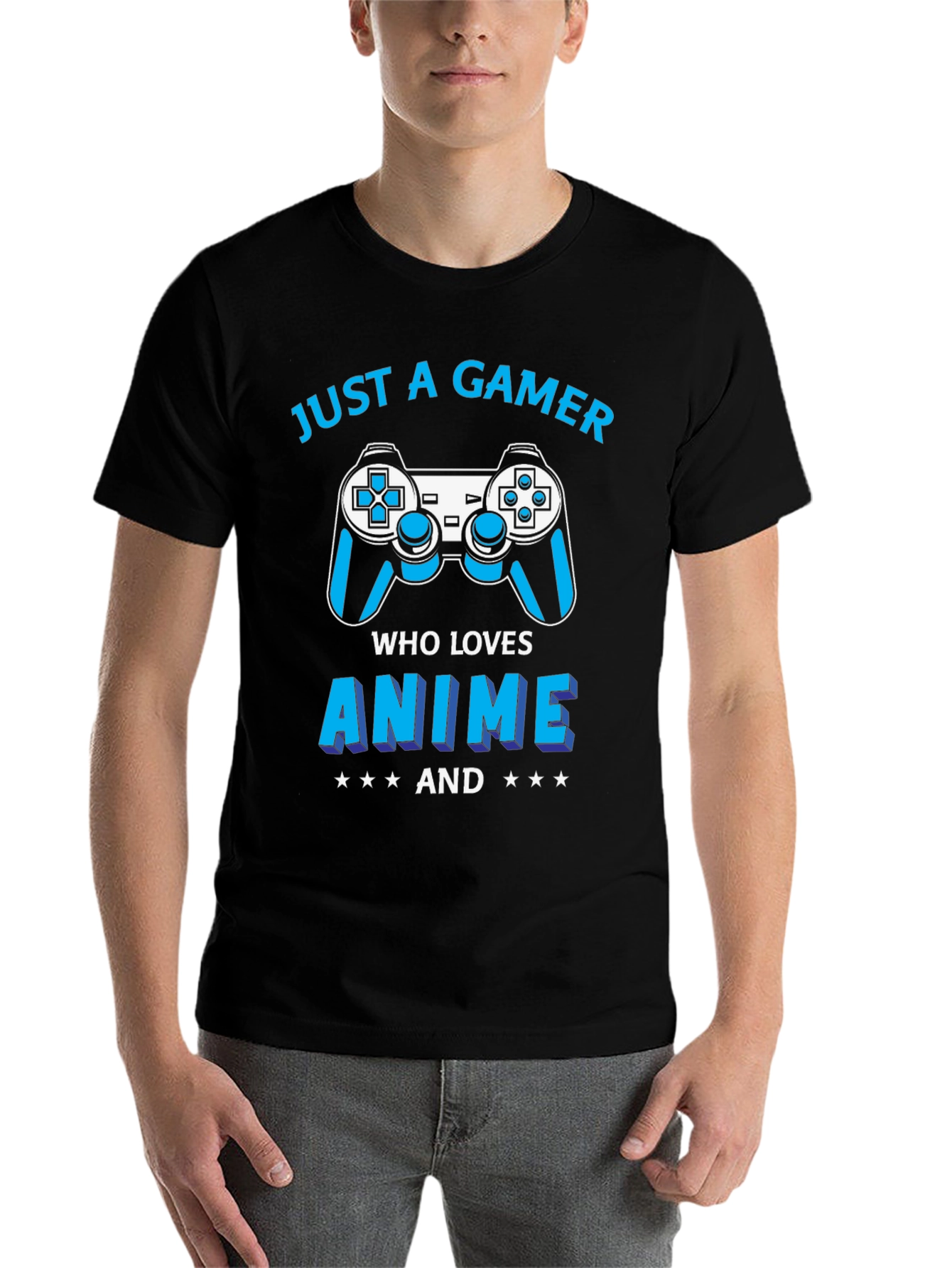 Black Just A Gamer Who Loves Anime T-Shirt view 7