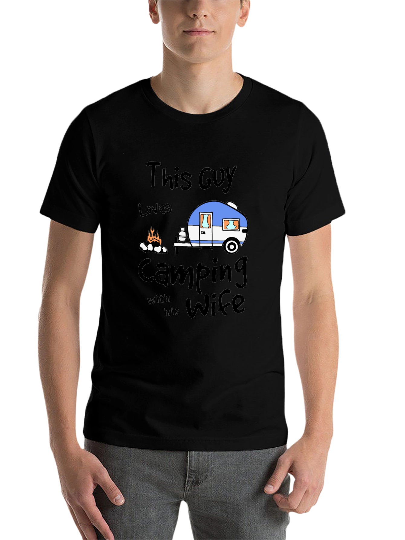 Black Camping with Wife Black T-Shirt view 7