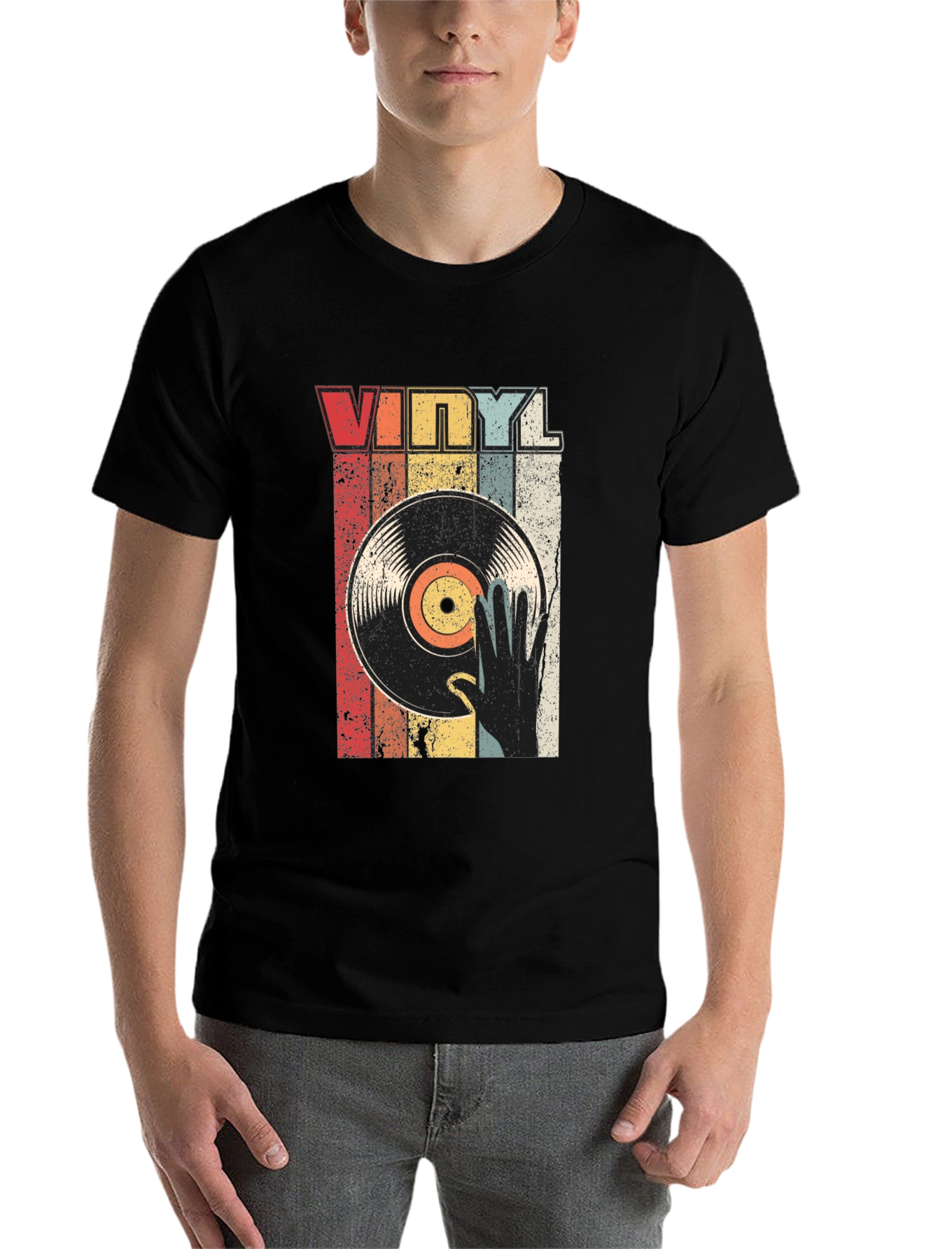 Black Vintage Vinyl Record T-Shirt view 7