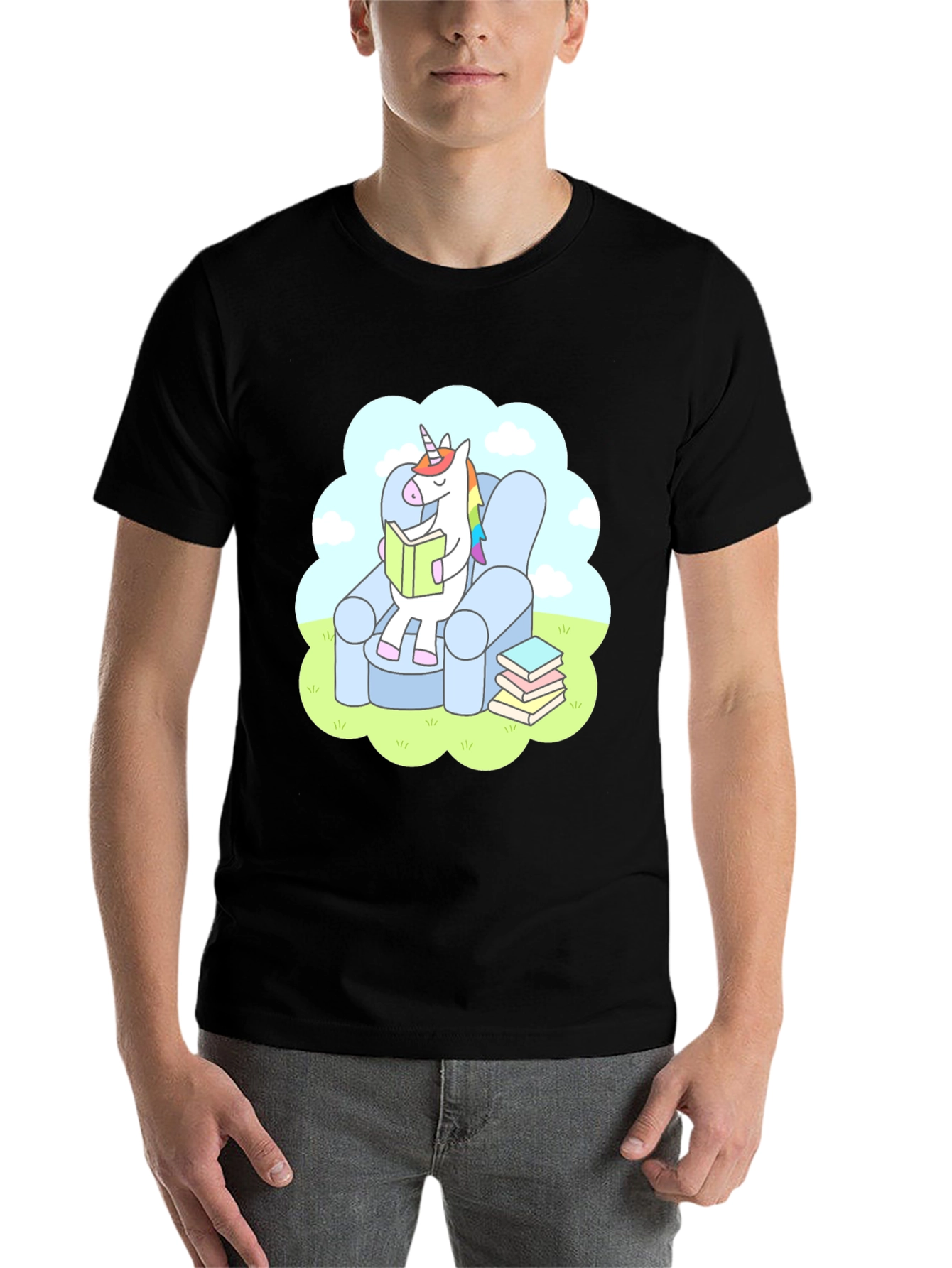 Black Unicorn Reading T-Shirt - Comfy Cotton Tee view 7