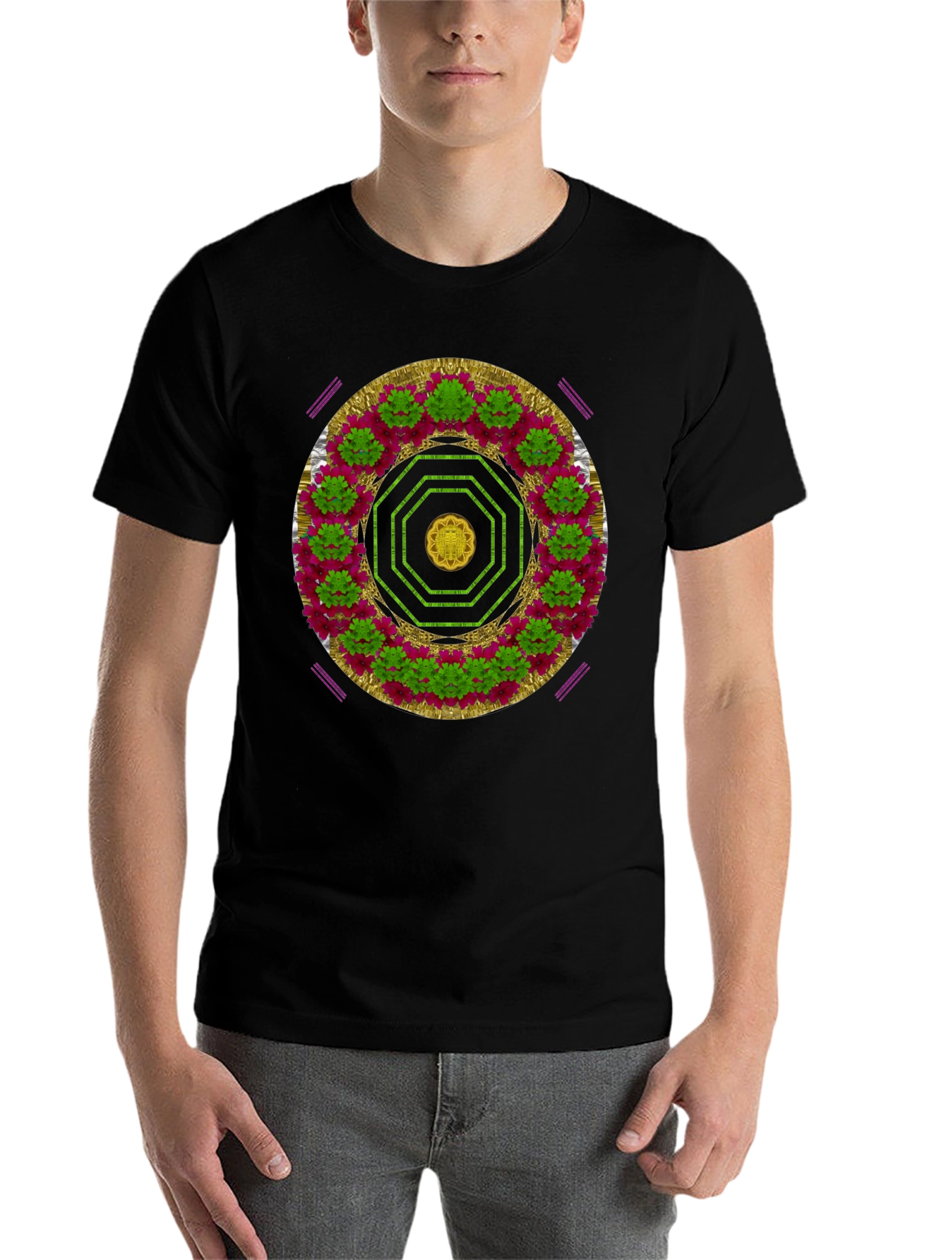 Black Floral Mandala Graphic Tee - Black view 7