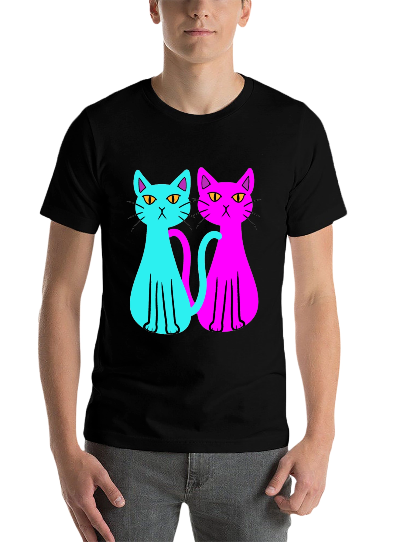 Black Cool Cat Tee: Neon Style view 7