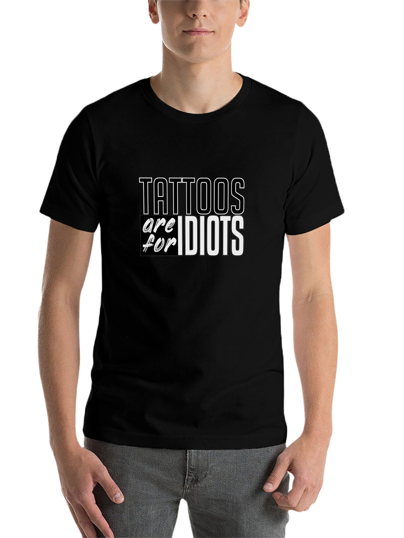 Black Tattoos Are For Idiots Slogan Tee - Black view 7