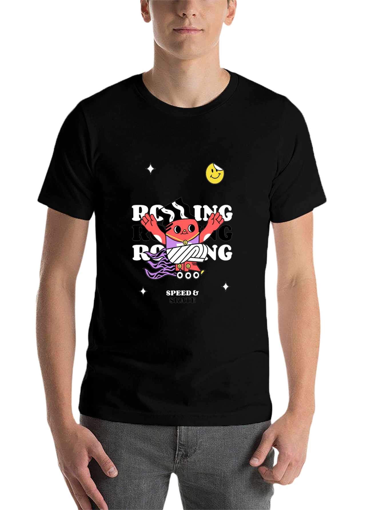 Black Rolling Skate Graphic Black T-Shirt view 7