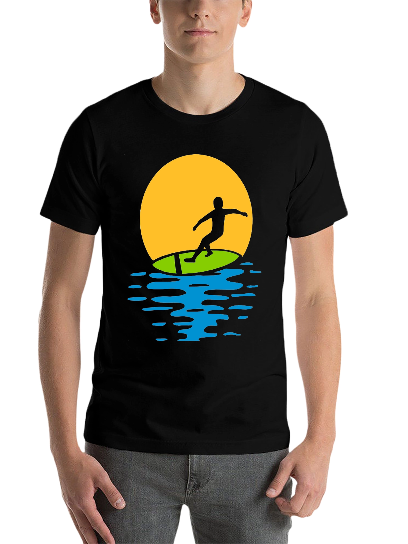 Black Surfer Sunset Graphic Tee - Black Cotton T-Shirt view 7