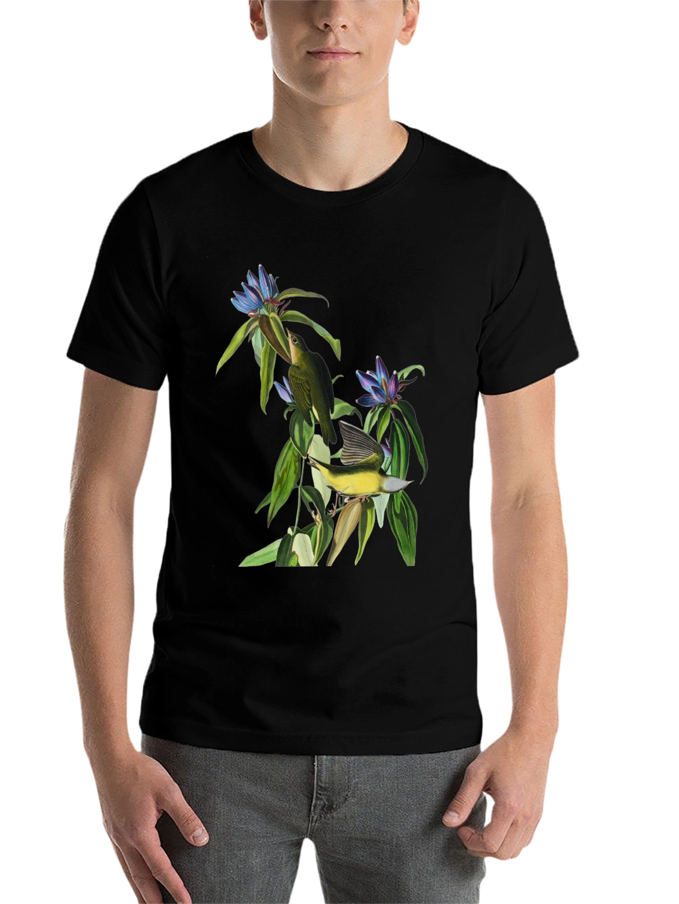 Black Vintage Botanical Bird Graphic Tee view 7