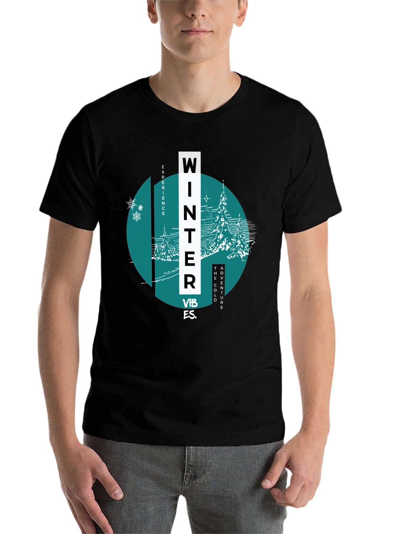 Black Winter Vibes Graphic Tee - Black Cotton Blend view 7