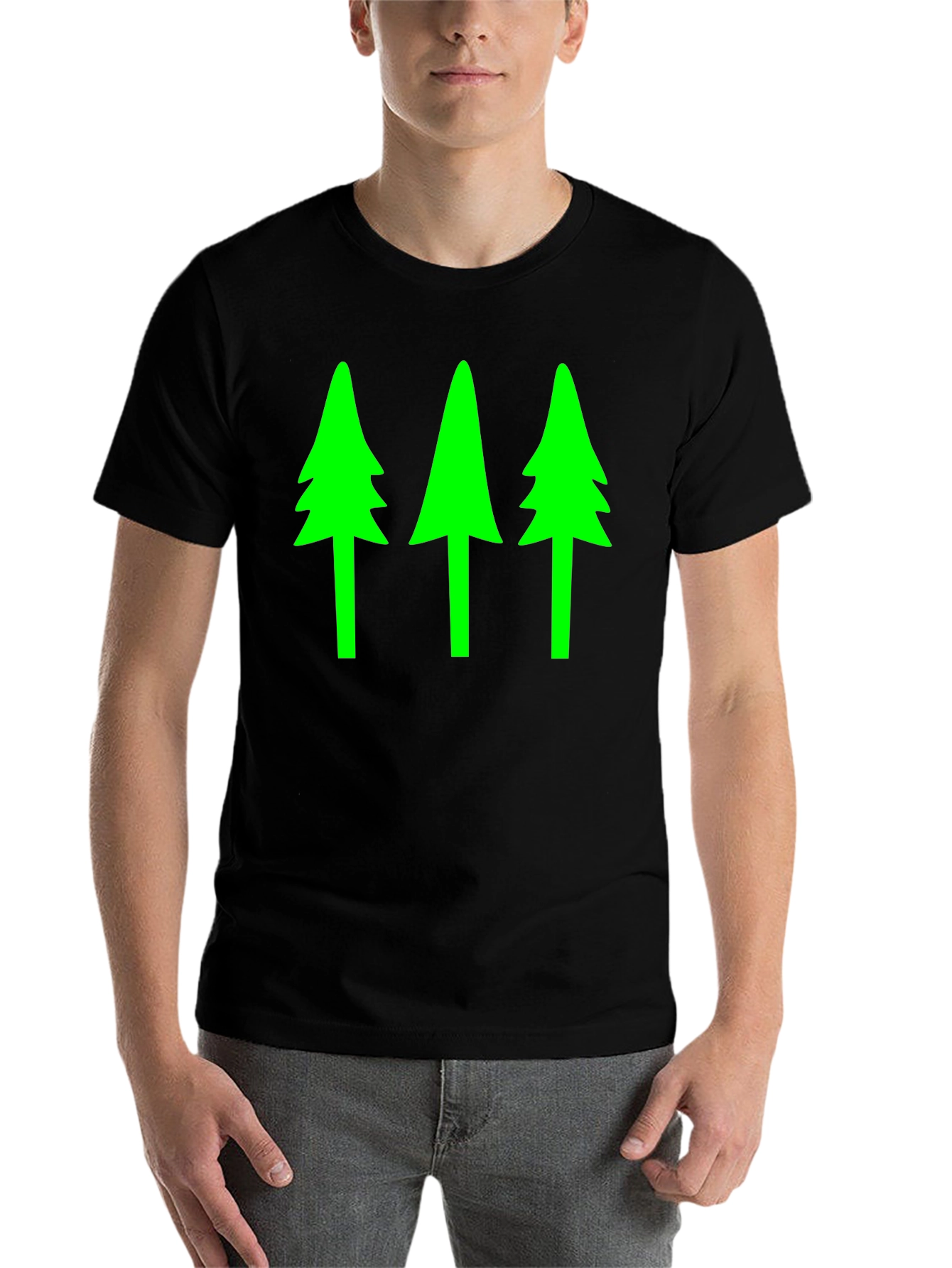 Black Green Tree Graphic Black T-Shirt view 7