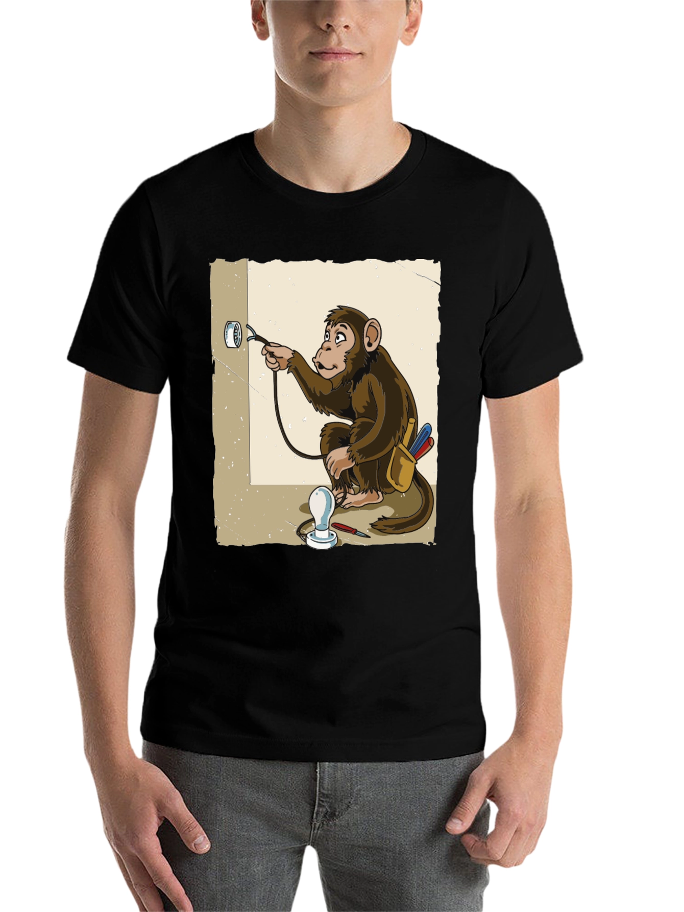 Black Electrician Monkey Graphic T-Shirt view 7