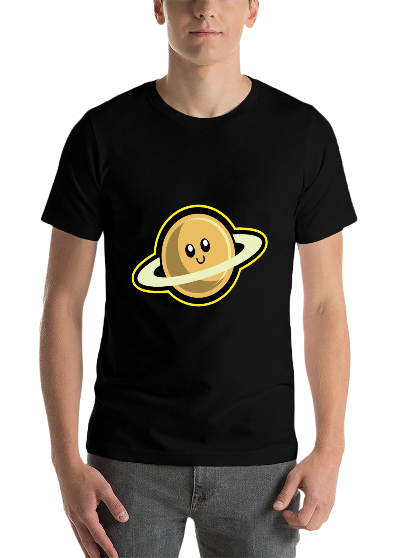 Black Cute Saturn Graphic Tee - Black Short Sleeve Shirt view 7