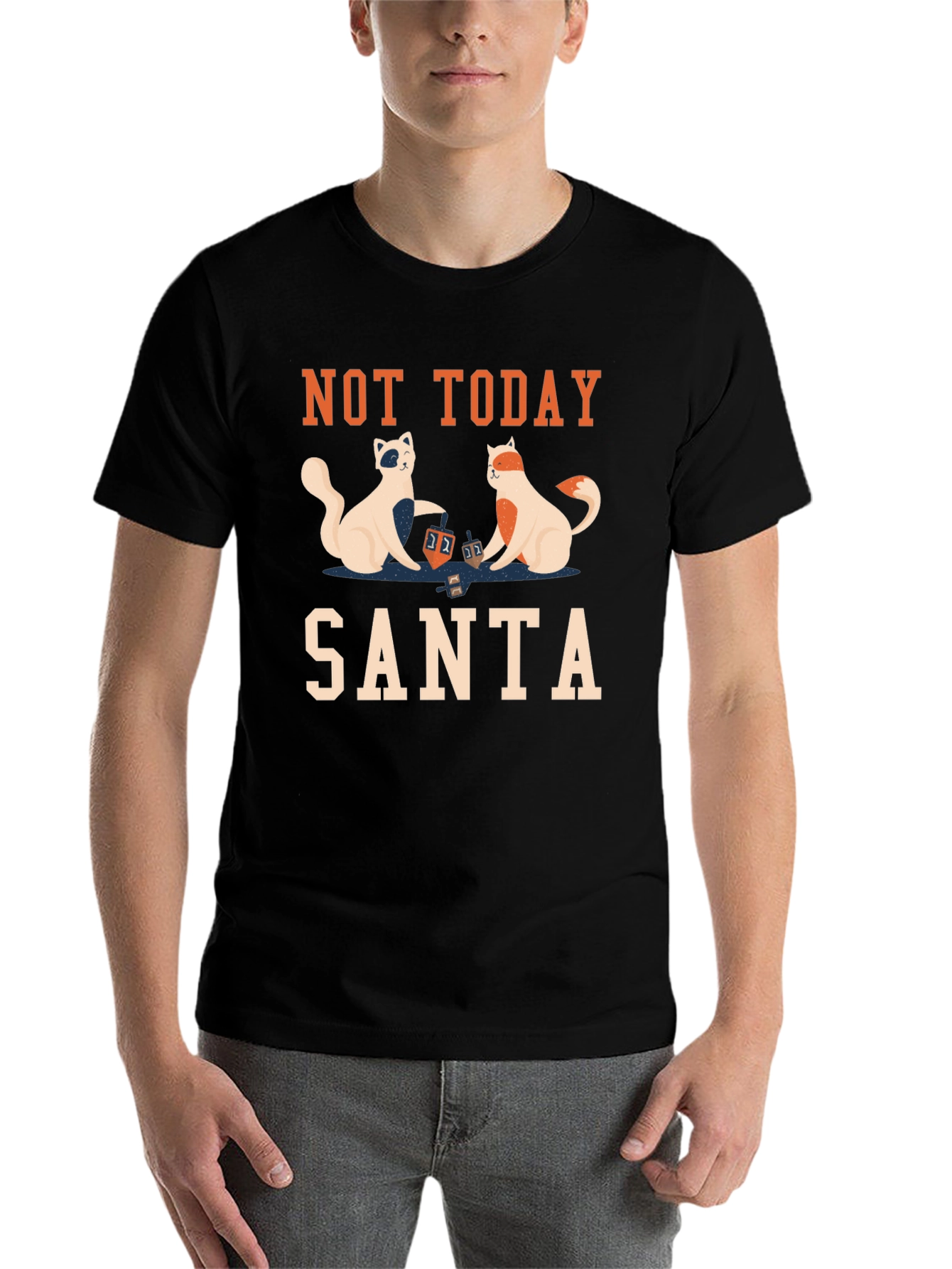 Black Not Today Santa T-Shirt with Cats Playing Dreidel view 7