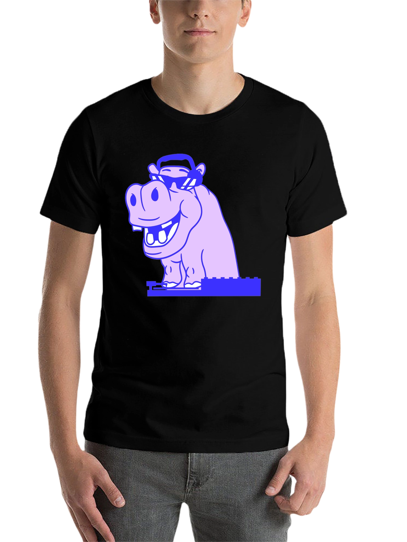 Black Cool Hippo Graphic Tee - Unisex Black T-Shirt view 7