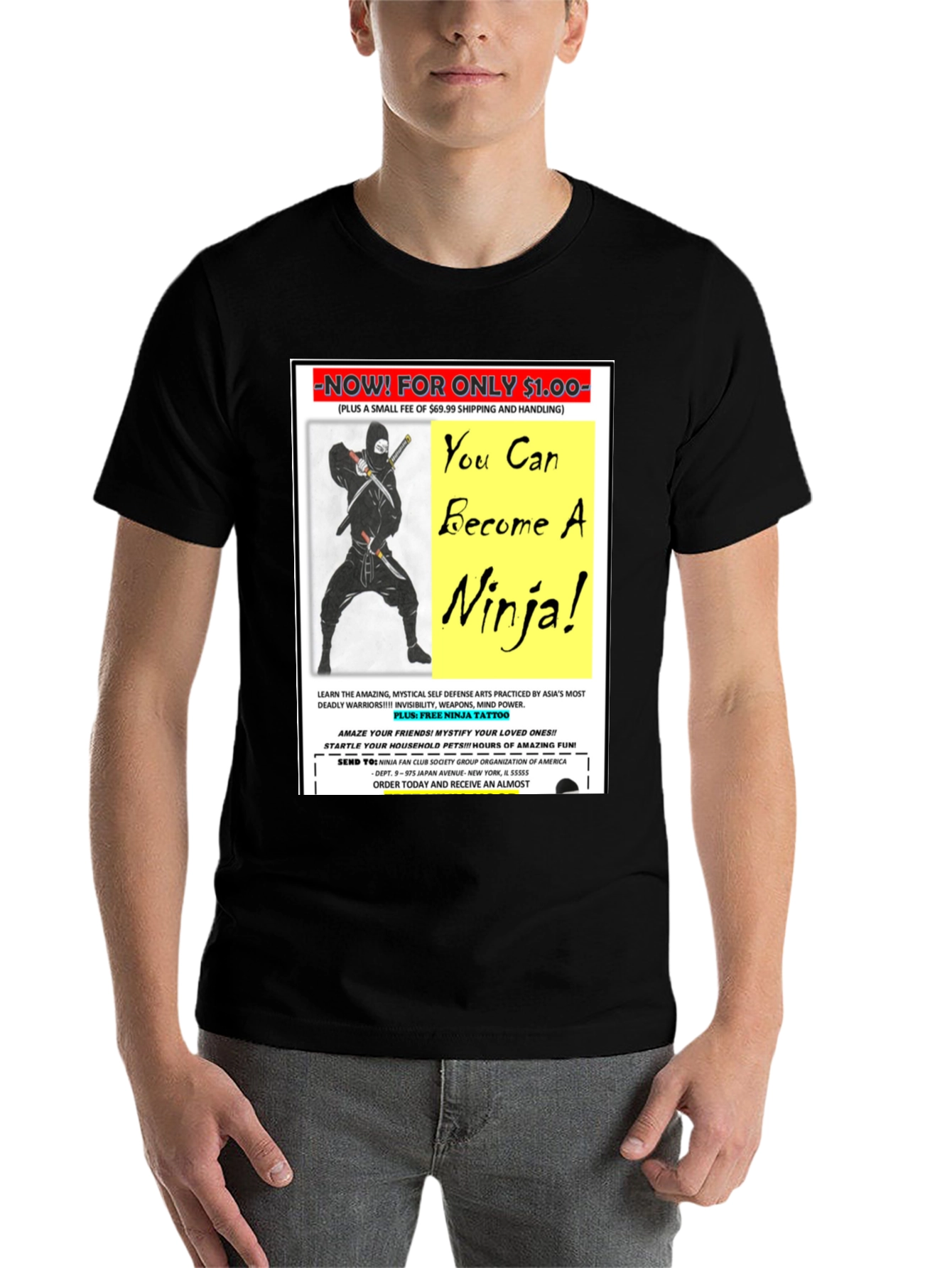 Black Become A Ninja! Novelty Graphic T-Shirt view 7
