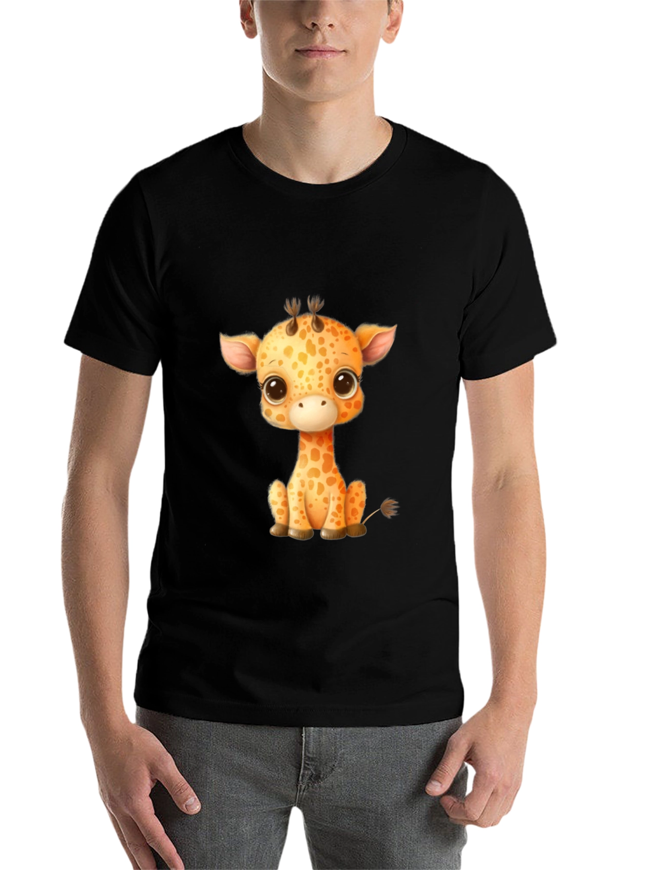 Black Cute Giraffe Graphic T-Shirt - Unisex view 7