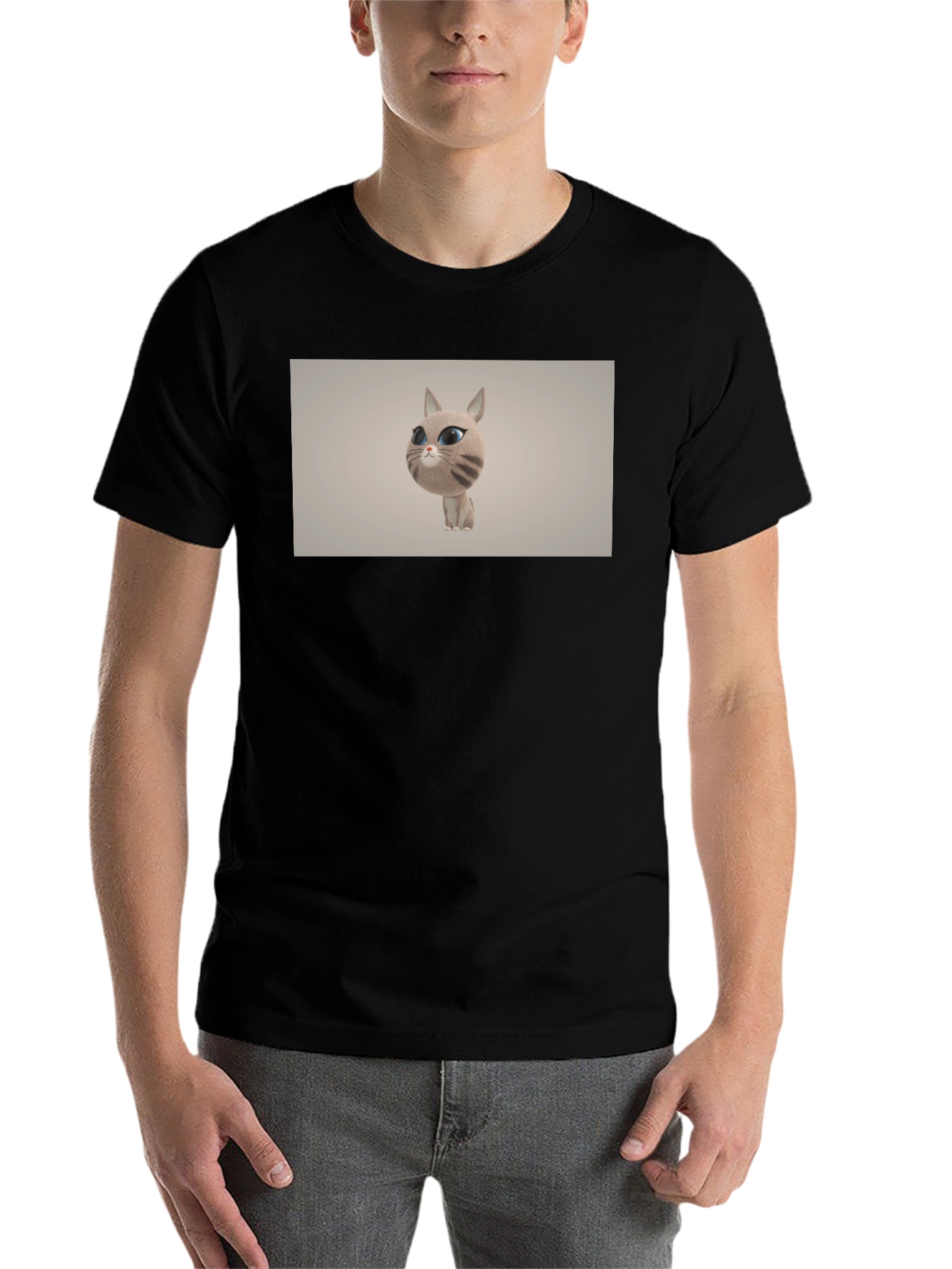 Black Cute Cat Cartoon Graphic Black T-Shirt view 7