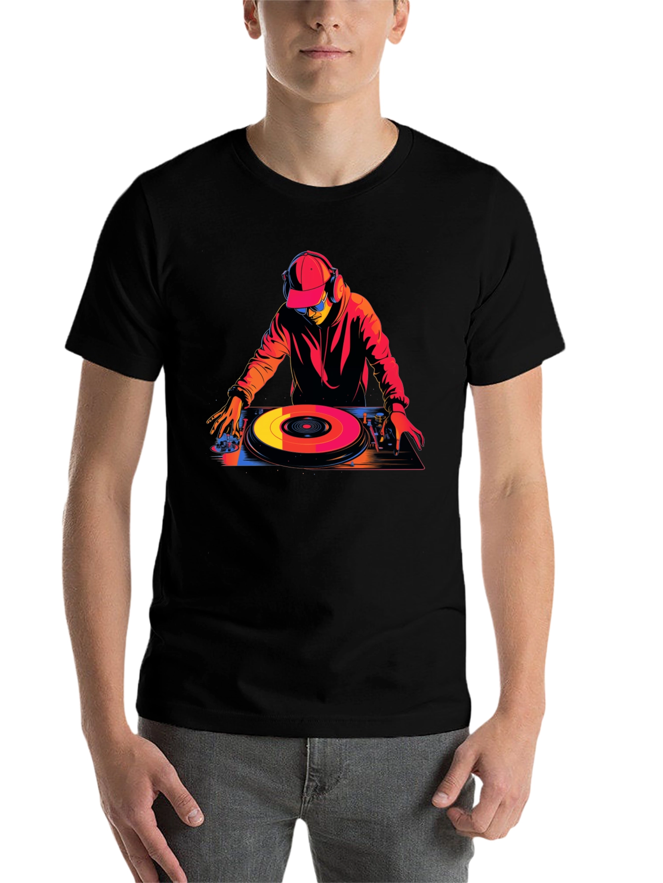 Black DJ Turntable Graphic Tee - Black Cotton Blend T-Shirt view 7