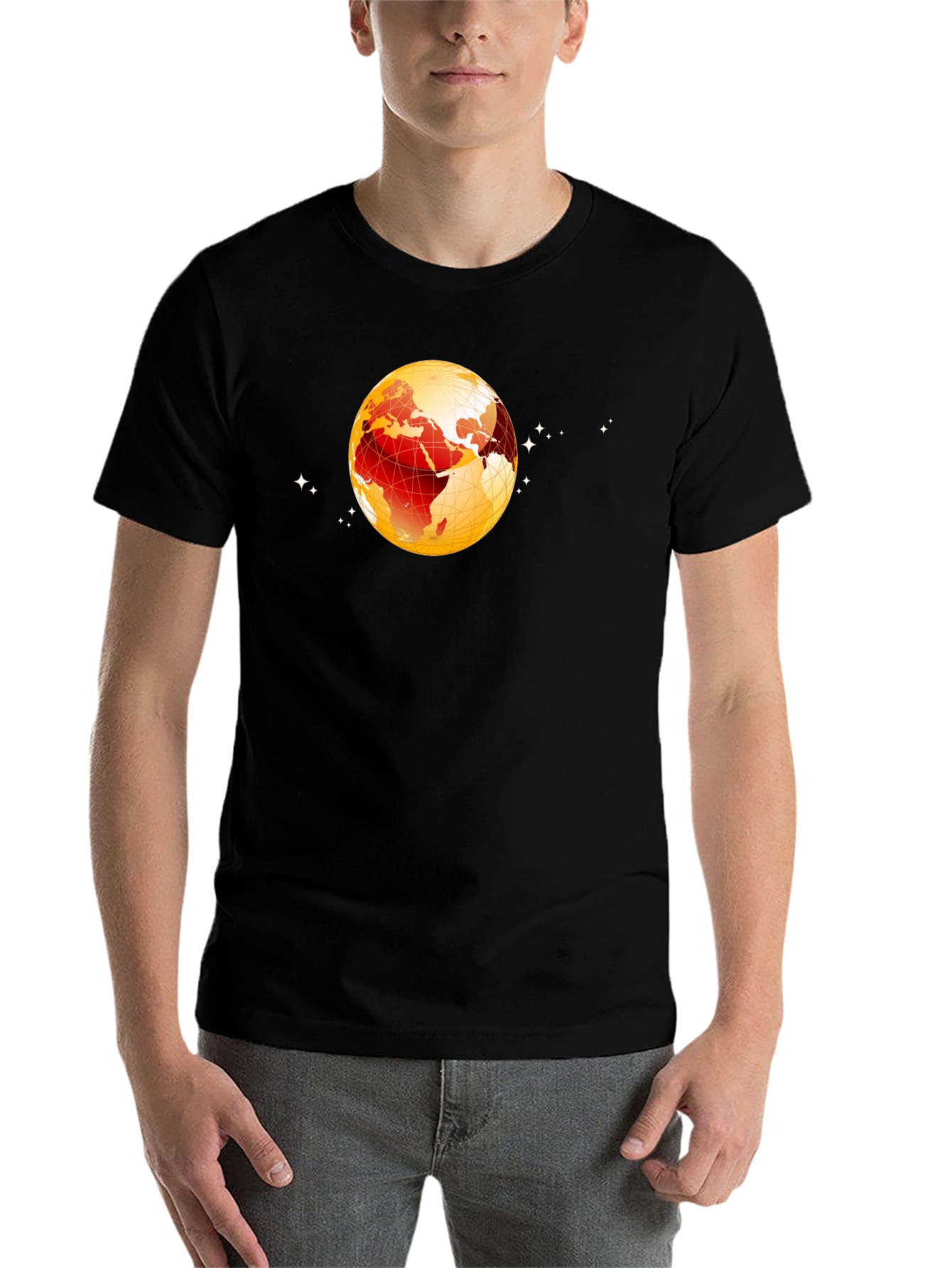 Black Global Sphere Graphic Tee - Black Cotton T-Shirt view 7