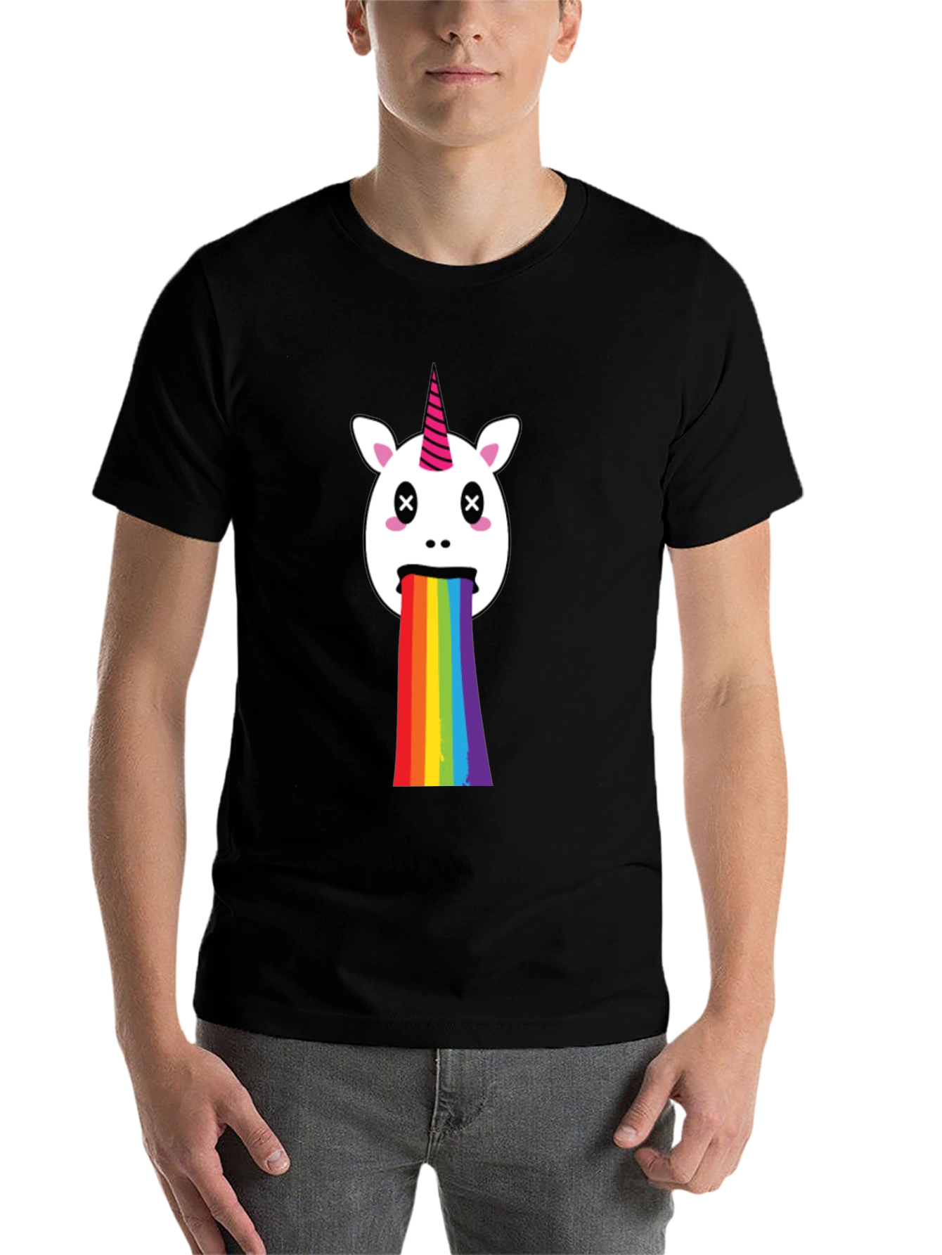 Black Unicorn Rainbow Puke Graphic Tee view 7