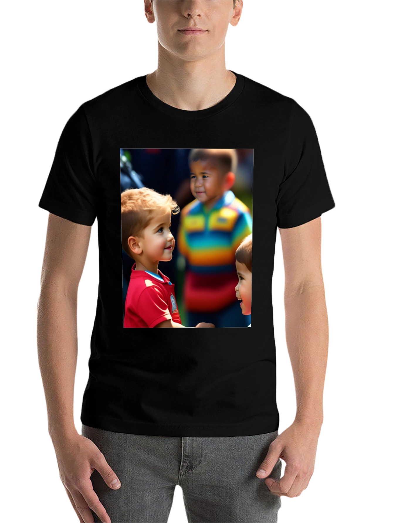 Black Unique T-Shirt with Adorable Children Print view 7