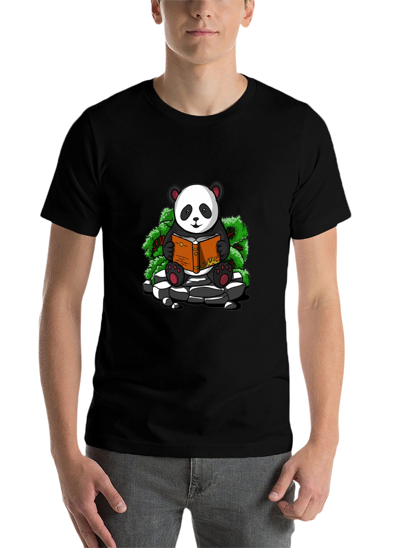 Black Panda Reader Graphic Tee - Black Cotton T-Shirt view 7