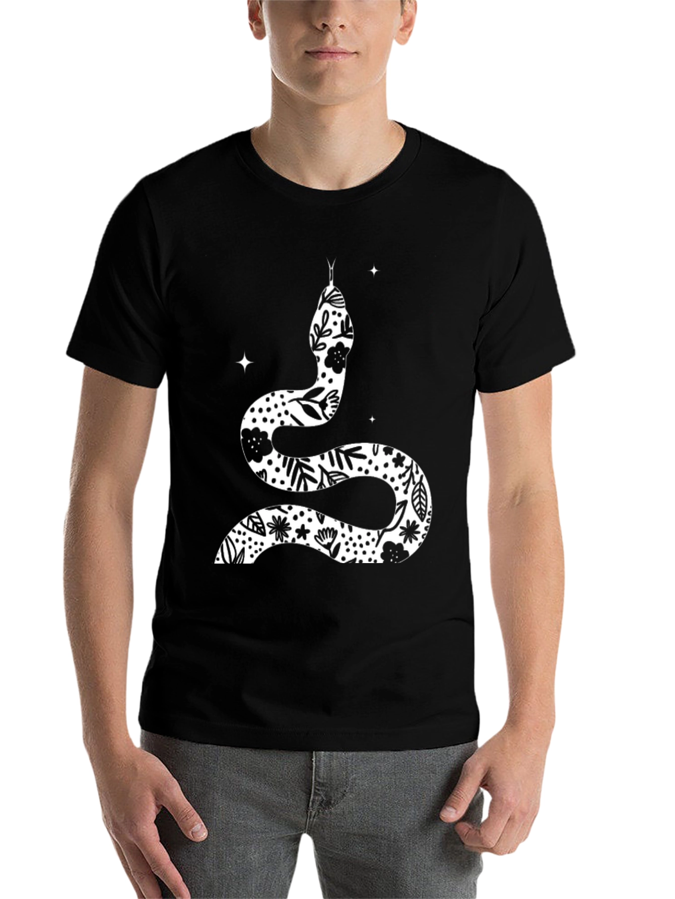 Black Floral Snake Graphic Tee - Unisex view 7