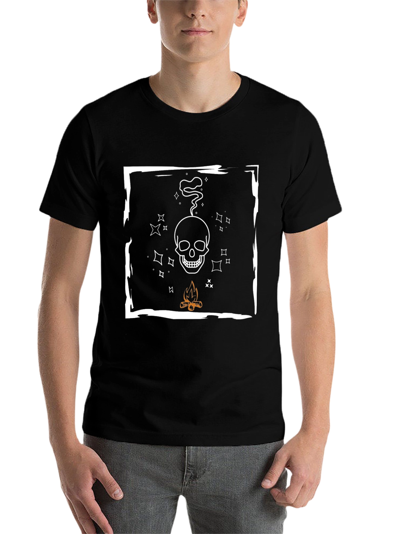 Black Skull & Campfire Graphic Tee - Cool Black T-Shirt view 7