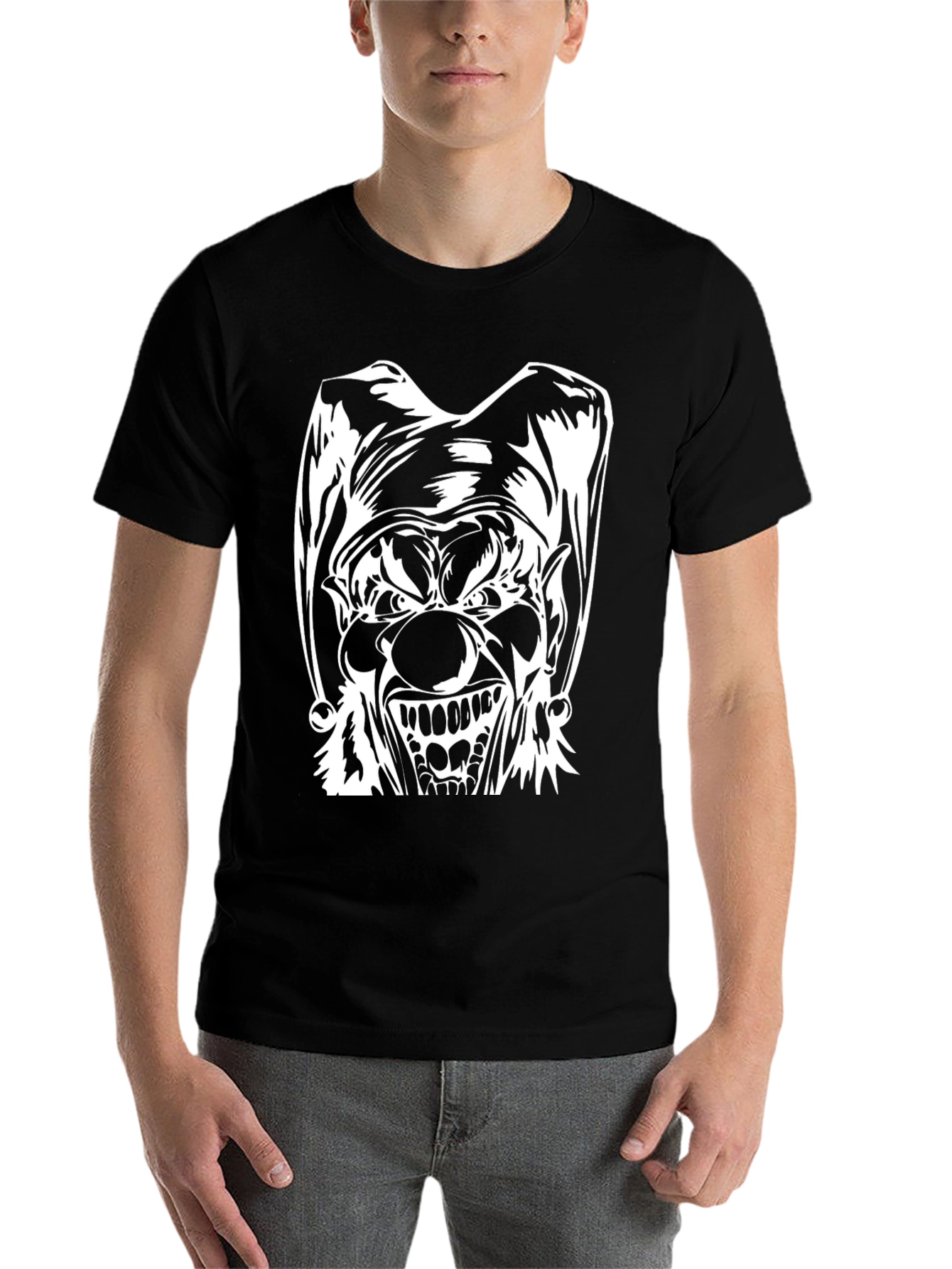 Black Men's Black T-Shirt with Evil Clown Graphic view 7