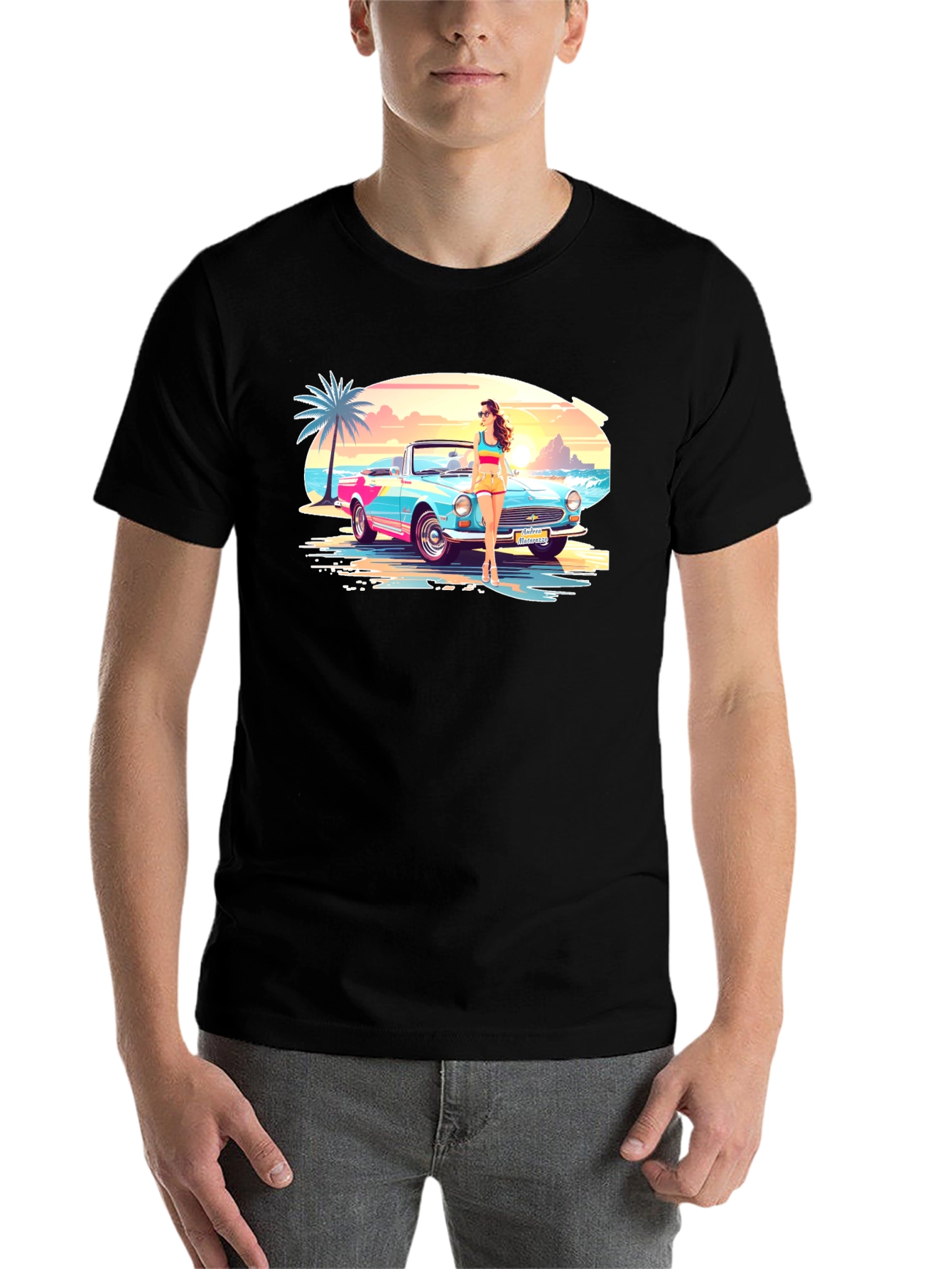 Black Retro Beach Car T-Shirt - Vacation Style view 7