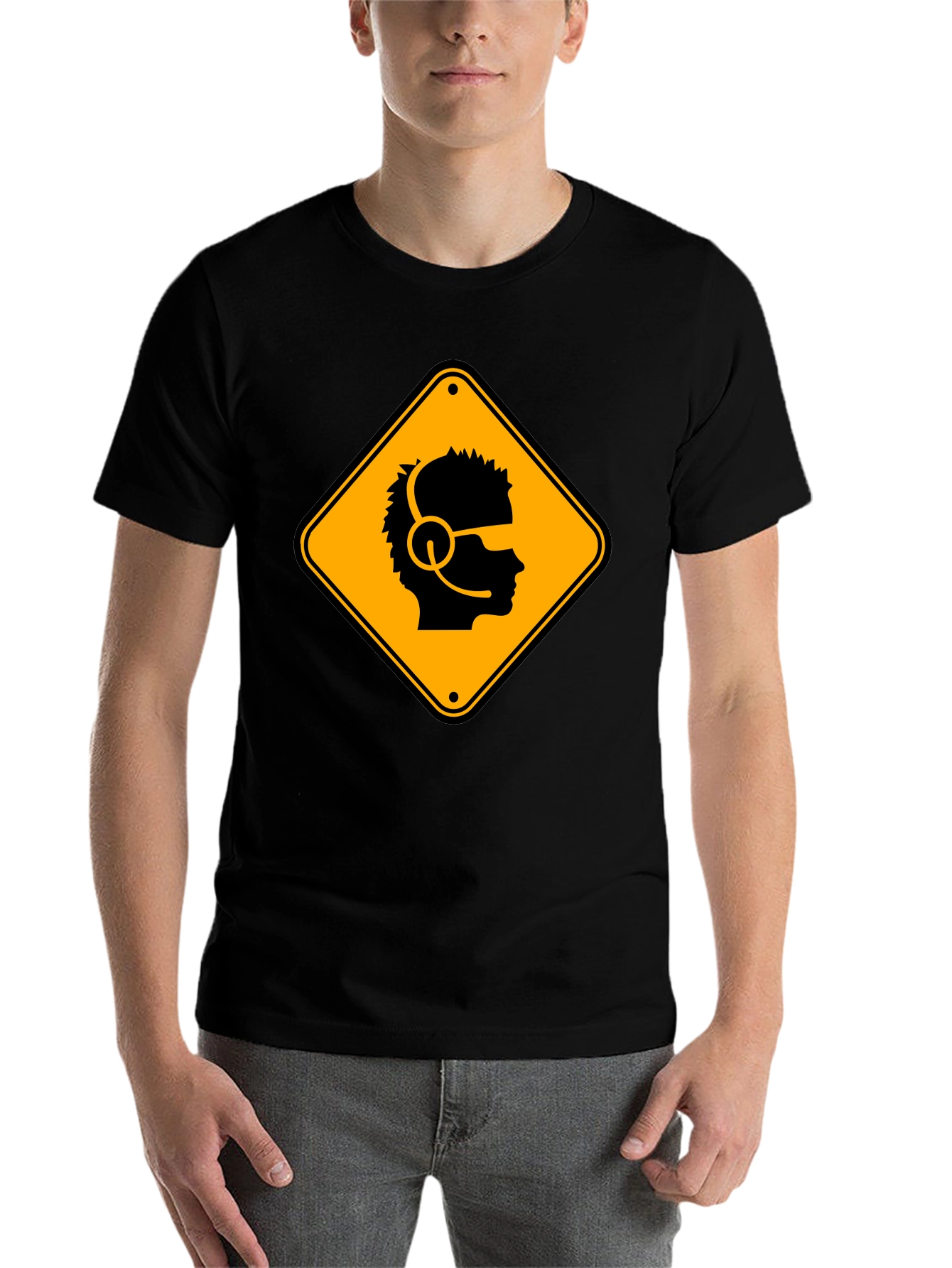 Black Gamer Hazard T-Shirt - Black Cotton Crew Neck Tee view 7