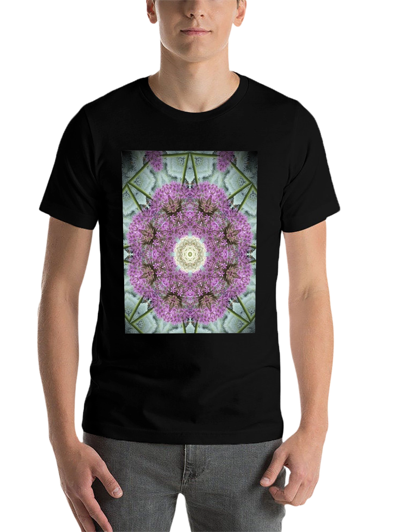 Black Floral Mandala Graphic Black T-Shirt view 7