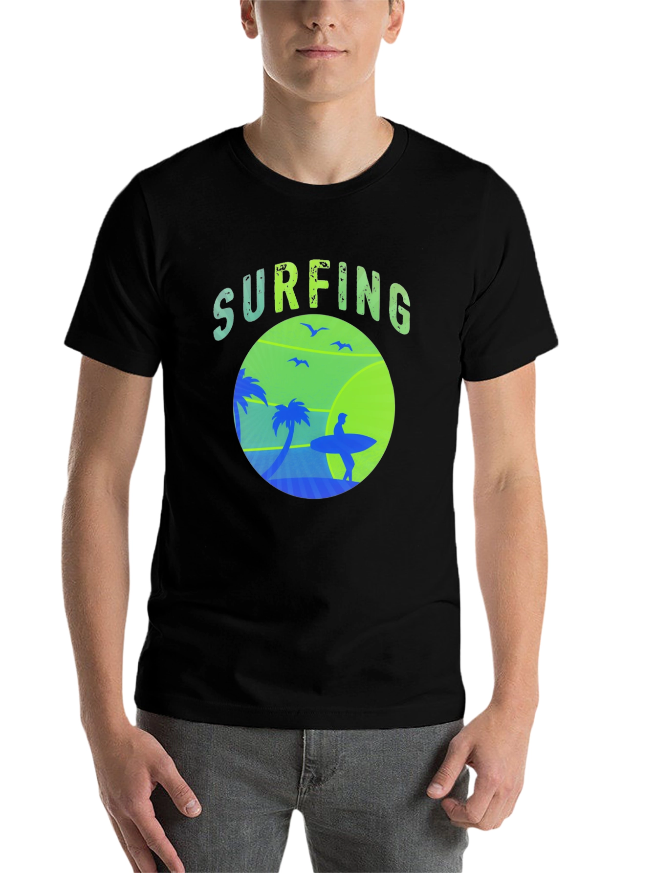 Black Surfing Graphic Tee - Black Crew Neck view 7