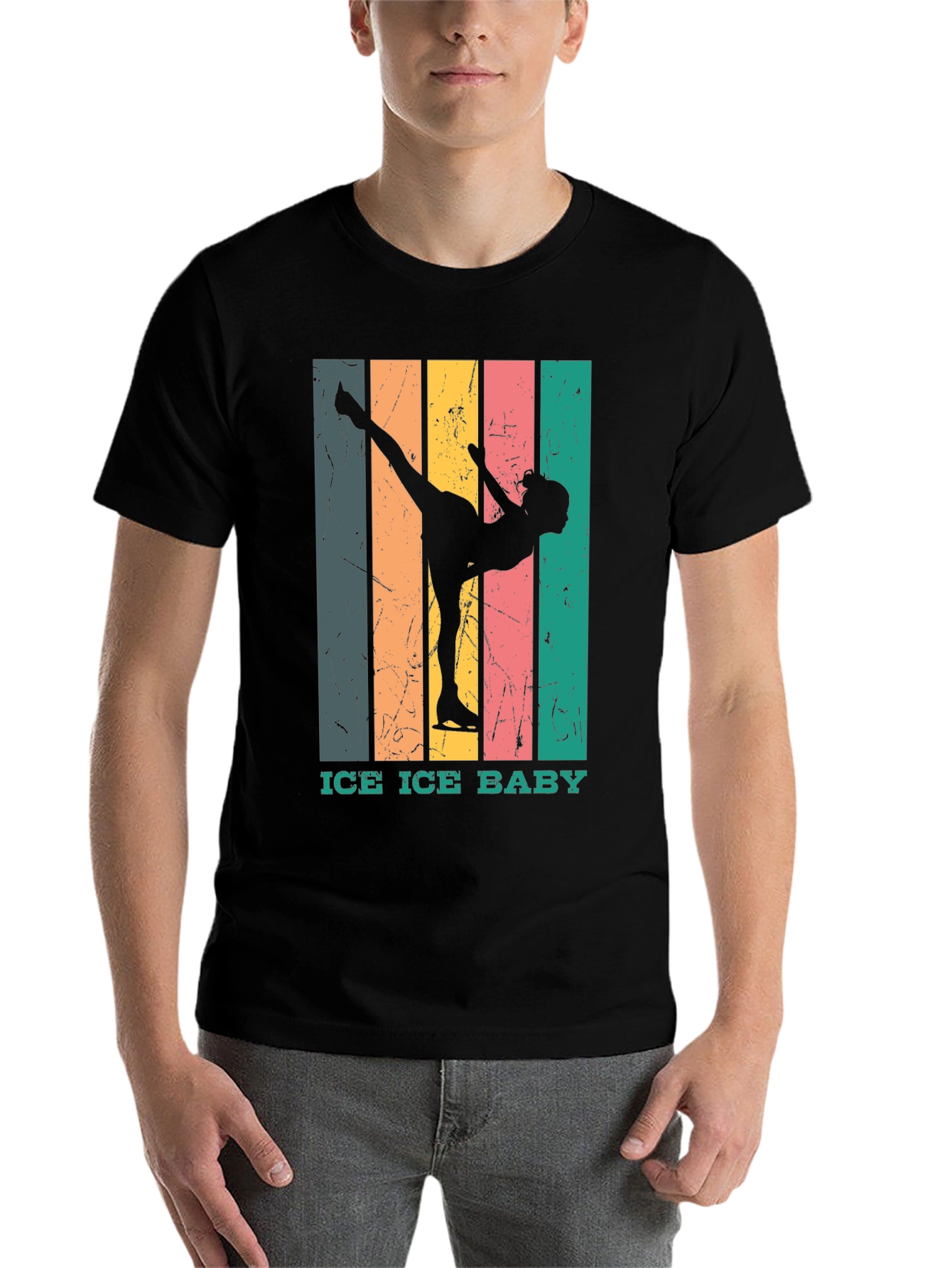 Black Retro Ice Skating T-Shirt - "Ice Ice Baby" Design view 7