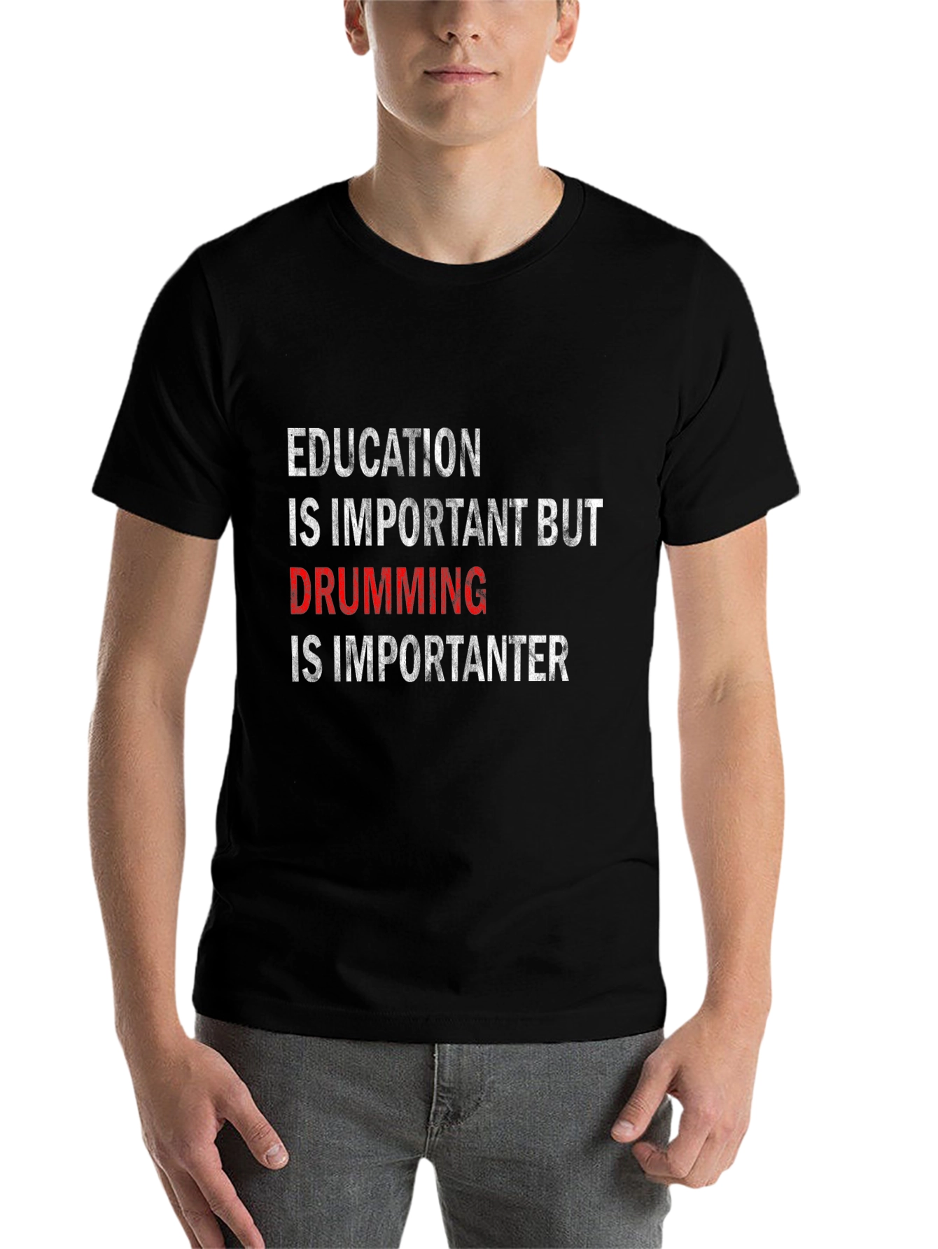 Black Drumming is Importanter T-Shirt - Black Cotton Tee view 7